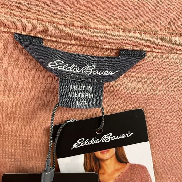 EDDIE BAUER Ladies Thermal Henley Shirt Top Autumn Rose Cheetah Size Large NWT - Picture 8 of 12